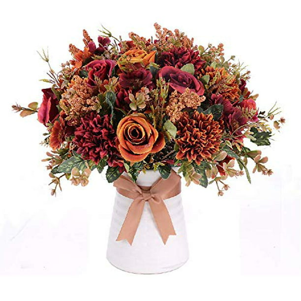 Color : Dark Vase Vintage Round Solid Wood Artificial Flower/Dried Flower Flower Arranger for Home/Hotel/Office Decoration Decoration Without Flowers 